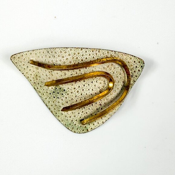 Mid Century Modern Brutalist Gold Tone Textured Brooch With Abstract Design - Picture 1 of 4